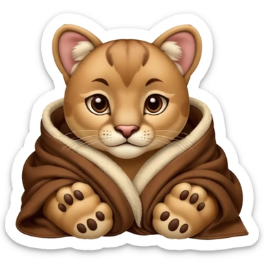 Cozy puma cougar cub in blanket with paws sticker
