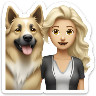 Blond woman near a Australien Shepherd dog Colored Black and white  sticker