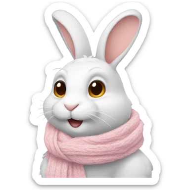 Rabbit with a light pink scarf and snow sticker