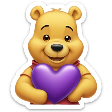 winnie the pooh holding a purple heart sticker
