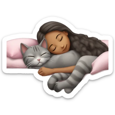 Gray cat sleeping with girl sticker