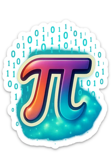  combine the π (pi) math symbol, binary code, and digital mist emerging from it. sticker
