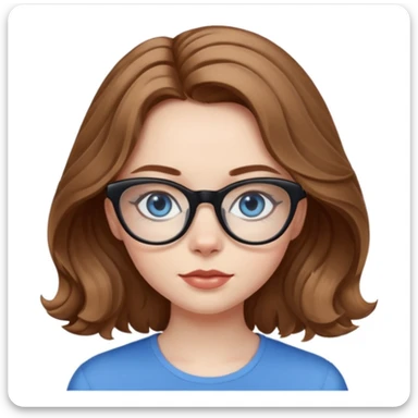 Girl with light brown wavy hair, pale skin, blue eyes, and black cat eye glasses  sticker