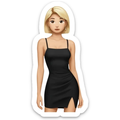 Hailey bieber cheveux court blond voir tout le corps et avec une robe longue serré noir avec des bretelles  sticker