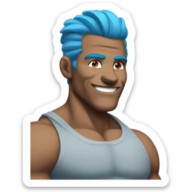 Scar on face blue hair updo muscle man smiling sticker