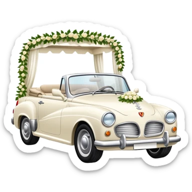 Luxury convertible car with wedding decorations, in profile sticker