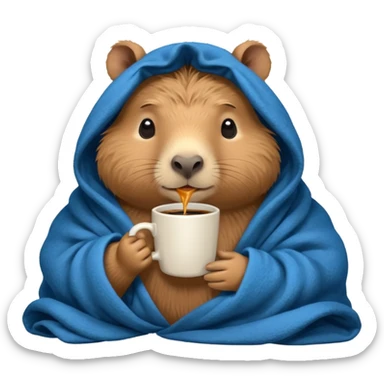 baby capypara in cozy blanket, drink coffee sticker
