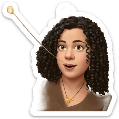 curly black hair with jewelry sticker