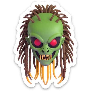 Predator alien with mandibles and dreadlocks sticker