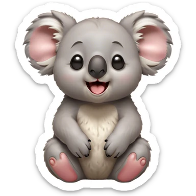 Cinematic Cute Yawning Koala Portrait Emoji, Head tilted slightly with a dramatic, wide-open yawn, showcasing a soft, downy grey fur with drooping ears and round eyes barely open in drowsy contentment, Simplified yet irresistibly adorable features, highly detailed, glowing with a soft, cozy glow, high shine, relaxed yet expressive, stylized with a touch of gentle whimsy, bright and endearing, soft glowing outline, capturing the essence of a sleepy yet affectionate koala, so drowsy it feels like it could stretch out of the screen and curl up for a nap! sticker