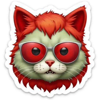 Zombie cat with red hair and sun glasses sticker