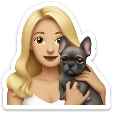 Honey blonde woman hugging pomeranian and a dark gray french bulldog sticker