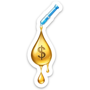 pipette dripping a golden drop, drop contains a dollar sign sticker