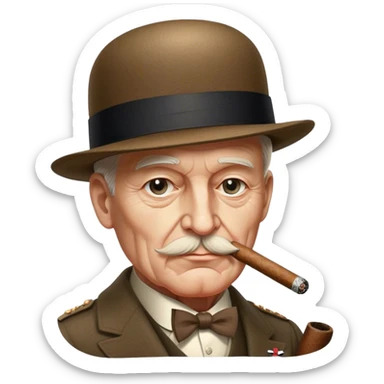Cinematic Realistic Winston Churchill Portrait Emoji, depicted as a resolute British statesman with a signature bowler hat and a cigar, exuding determined leadership and wartime valor, rendered with lifelike textures and dramatic vintage lighting that captures his iconic British spirit. sticker