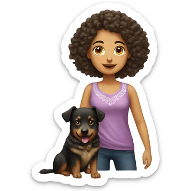 Mexican girl with curly hair and a dog who’s beside her a German Sheperd sticker