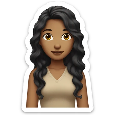 Girl with long black wavy hair and tan skin color sticker