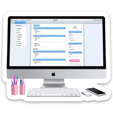 beauty salon inventory dashboard on iMac with notebook and pen nearby sticker