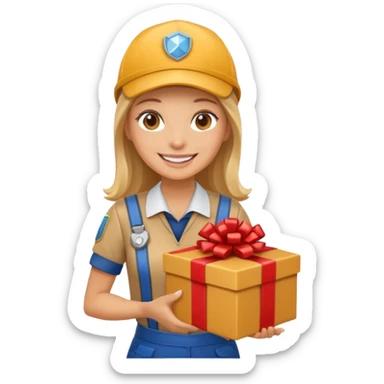 woman courier holding gift box sticker