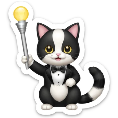 chibi cute tuxedo cat waving holding a light stick sticker
