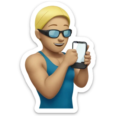 A swimmer using a phone sticker