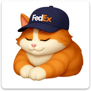 sleeping cat emoji with a FedEx uniform cap in a different pose sticker