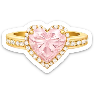 Gold engagement ring with light pink heart diamond  sticker