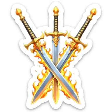 Two powerful on fire fully golden fiery royal crossed swords sticker