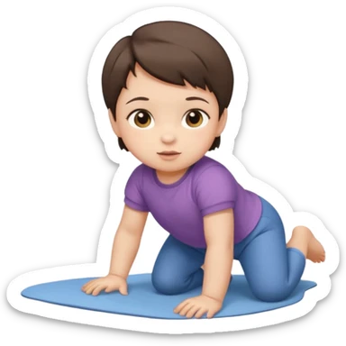 short brunette hair baby crawling on the floor with cute clothes sticker