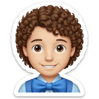 boy with curly hair blue bow sticker
