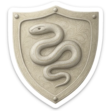 Recolor the shield to a very light metallic silver color with subtle, elegant gold engravings. The gold should be soft and not too yellow or green, matching the gold tone and style of the provided silver shield reference. Transparent background. sticker