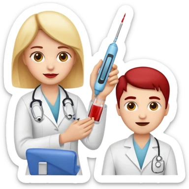 Emoji getting blood test in arm with a doctor  sticker