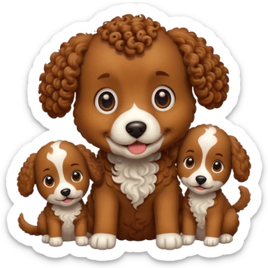 curly dog with its puppies sticker