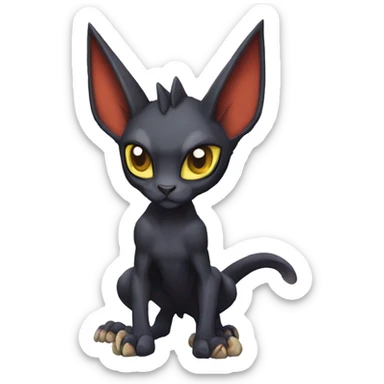 Black edgy Noivern-Litten-Sphynx-Lykoi-Caracal-cat-Fakemon with big bat ears full-body sticker