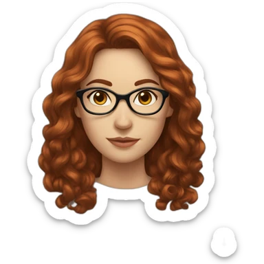 Woman; caucasian; round transparent glasses; dark redhead; long leigh hair; wave hair sticker