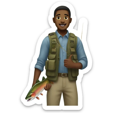 Use my people emoji of portrait of boy outside and make him fly fish for rainbow trout sticker