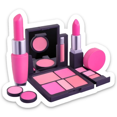 Pink AVON makeup set with pink lipstick, pink blush, and pink eyeshadow palette sticker