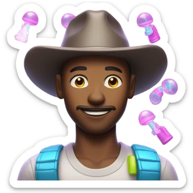 Fair skin Guy in glowing outfit and hat with bubble guns in each hand sticker