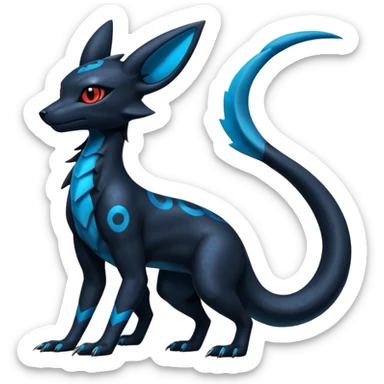 Shiny Dark Edgy Black And Blue Umbreon-Salandit-Wolf-Fakémon-hybrid-creature (full body)  sticker