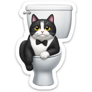 Fat Tuxedo cat on toilet  sticker