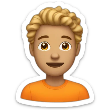 light skin teen with cheslied jaw line in a orange shirt with waves as his hair style sticker