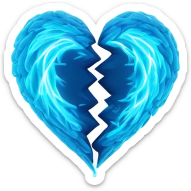 Blue glowing neon 2 halves of the heart sticker