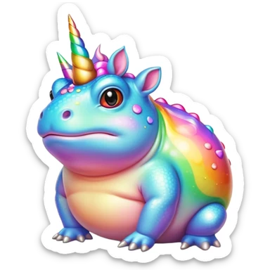 fat round rainbow toad with unicorn horn sticker