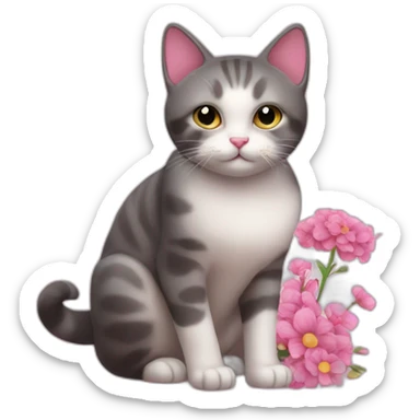 Cat pink and flowers sticker