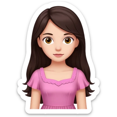 Azzyland dark brown long hair, brown eyes, pink dress sticker