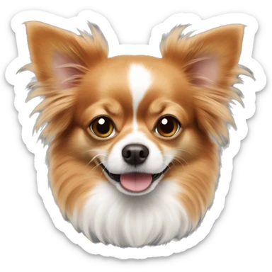 Red-haired fluffy chihuahua with a white muzzle sticker