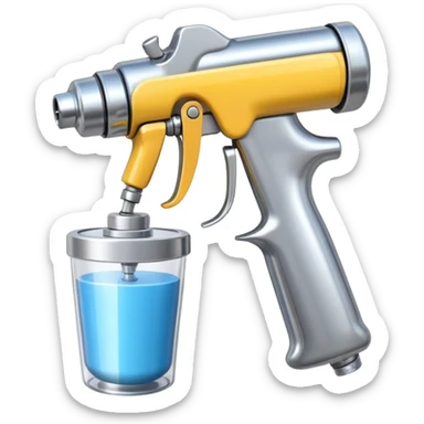 metal spray gun with clear sealed cup attached sticker