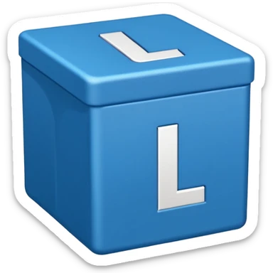 The letters L and R in a blue box 2D sticker