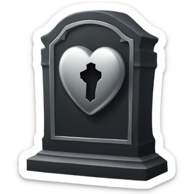 a black tombstone in silver RIP and a silver heart sticker