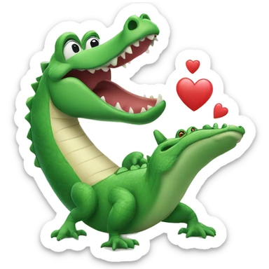 Alligator blowing a kiss with hand and cartoon hearts sticker