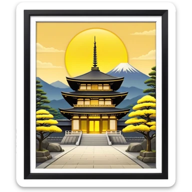 Japan Temple with yellow glowing entrance sticker